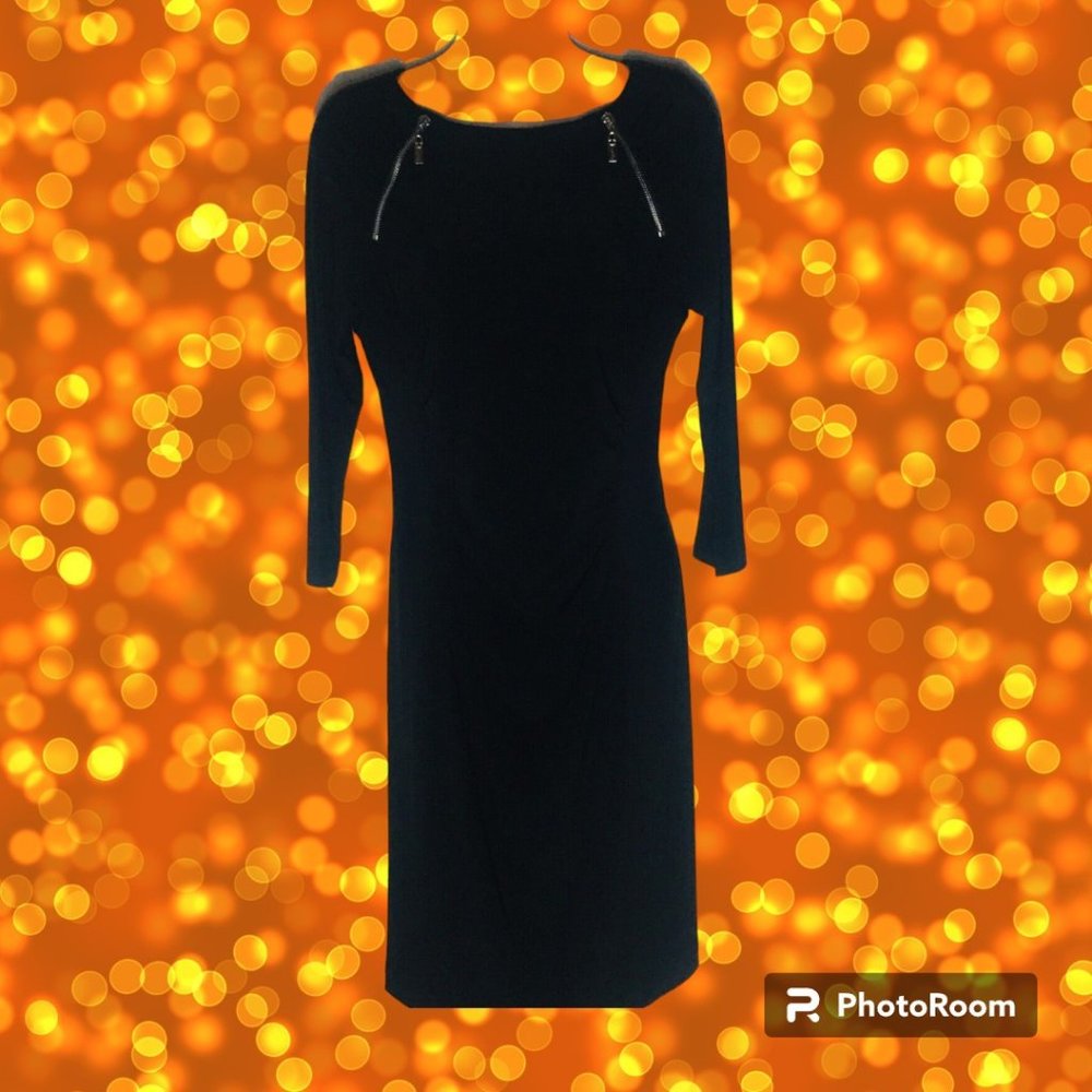 Joseph Ribkoff - NWT MIdnight Black Midi Dress, Zipper Detail